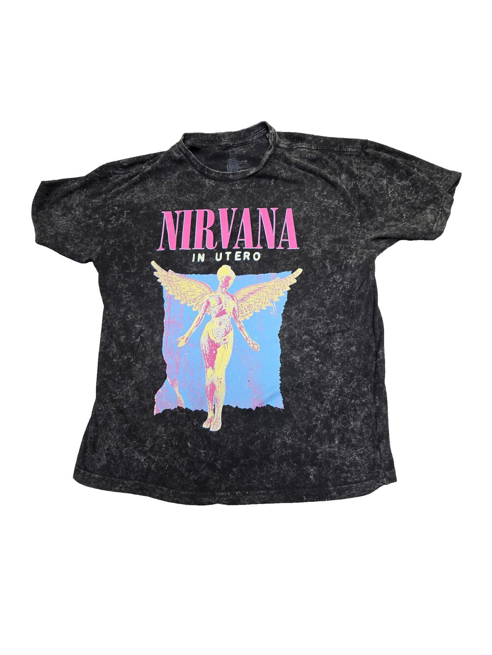 Nirvana "In Utero" Graphic Black Acid Wash 100% Cotton T-Shirt Size XL